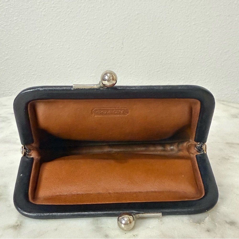 Vintage Coach Kisslock Change Purse Coin Wallet Black Leather 80’s - Picture 3 of 4